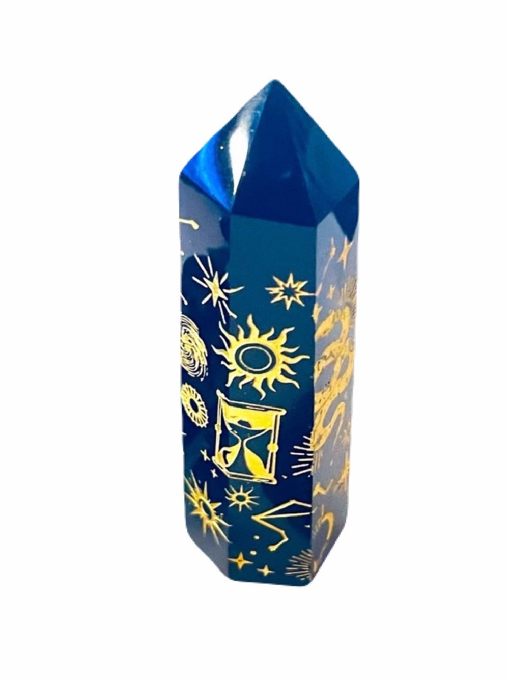 New Natural Obsidian Carved Artisan Sun 24k Gold Tower Point Crystal Decoration